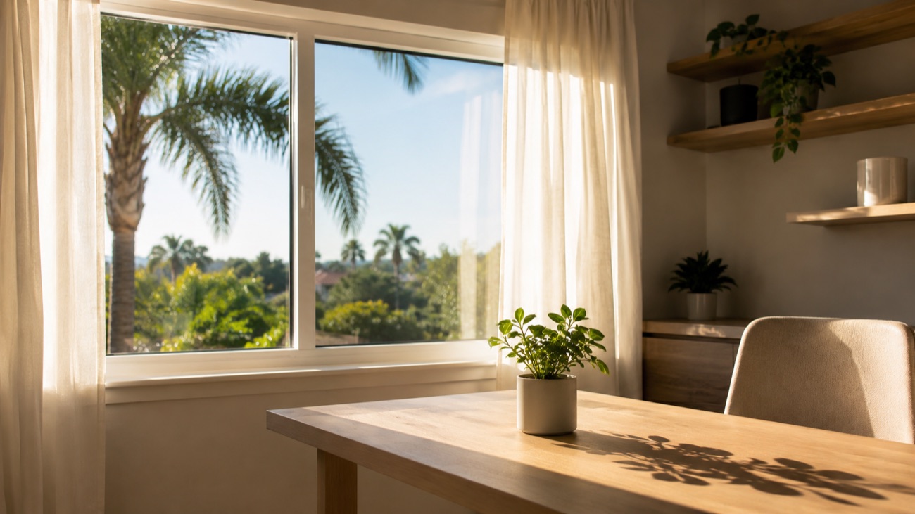 Sunlight streaming through an energy-efficient impact window